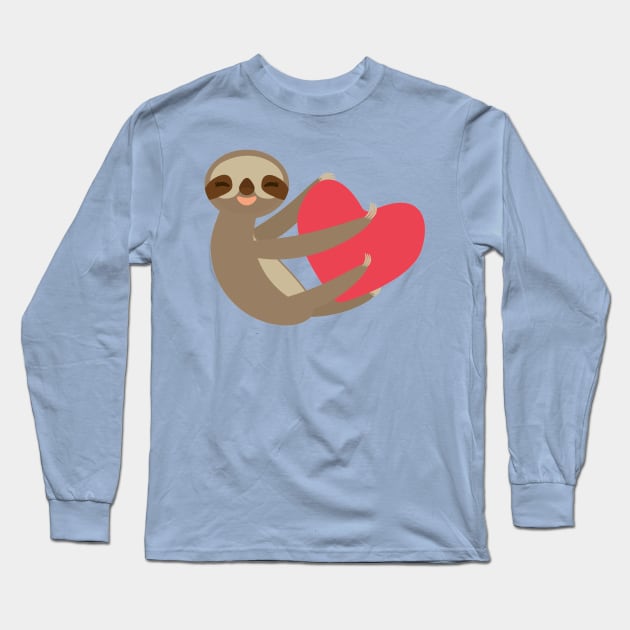 Cute sloth with red heart Long Sleeve T-Shirt by EkaterinaP